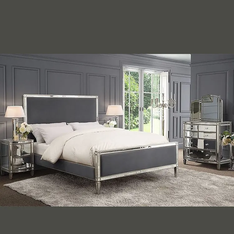 Neuestes Design Antike Schlafzimmer möbel Set Luxus moderne Spiegel Schlafzimmer Set King Size Spiegel Bett