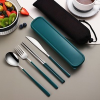 Ensemble de couverts portables en acier inoxydable, cuillère, fourchette, couteau et baguettes, pour voyage, camping, bureau