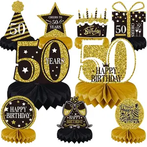  Cartel de fondo de feliz cumpleaños 50, decoraciones de  cumpleaños de 50 años, suministros para fiestas, decoraciones de fiesta en  negro y dorado para mujeres y hombres, decoración de mesa de