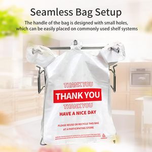 White Plastic Shopping <b>Bags</b> With Handles Large Size Thank You Print 100 Pack For Grocery Retail Use - Product Image 5