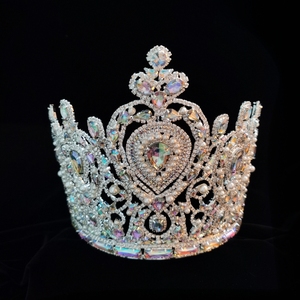 Corona elegante da 5 pollici con strass di bellezza corona da sposa reale con perla - Product Image 6