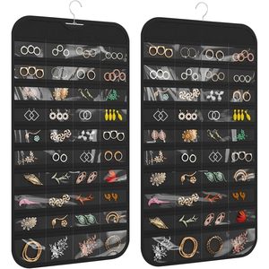 Hanging Jewelry Organizer 80-Pocket Double-Sided <b>Black</b> Foldable Clear PVC Storage For Earring Bangle Bracelet Necklace - Product Image 1