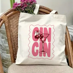 Bolsa de Lona Divertida con Diseño de Martini y Cerezas, Estilo Vintage, Reutilizable, para Llevar al Hombro o en la Mano - Product Image 1