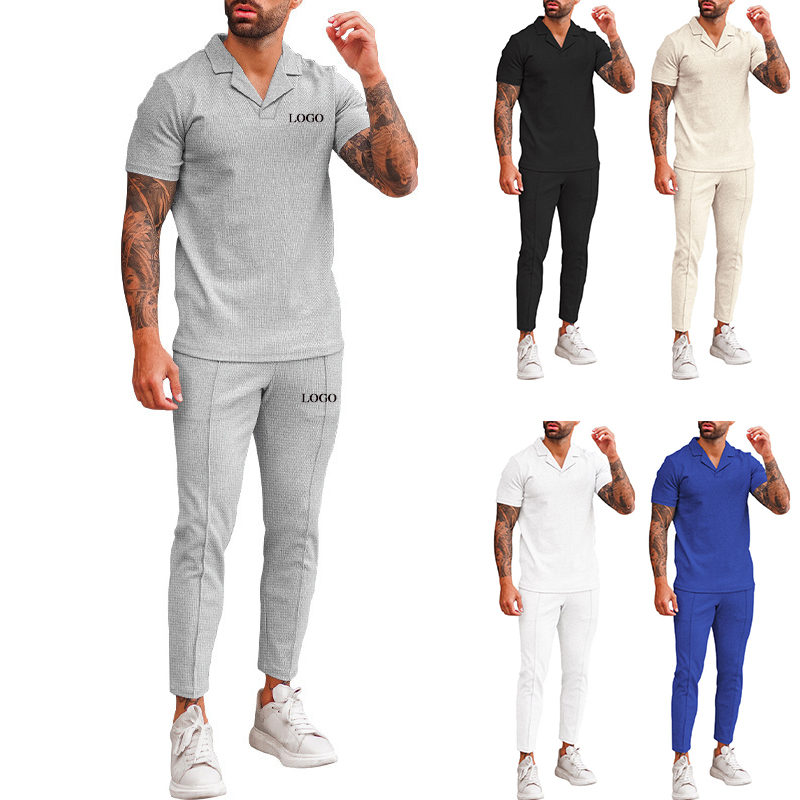 Roupas masculinas 2 Piece Polos T Shirt E Calças Set Homens Casual Sports Em Branco Tracksuits Impressão Personalizada Logotipo Plus Size Track Suits