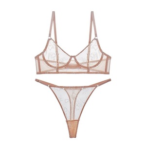 Ensemble de lingerie en maille transparente brodée en forme de cœur, nouveau modèle ultra-fin et respirant pour femme, soutien-gorge et culotte - Product Image 6