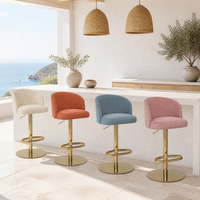 Tabouret de bar pivotant réglable en velours vert avec dossier cannelé et base en métal doré pour la maison, la cuisine, la salle à manger et le salon