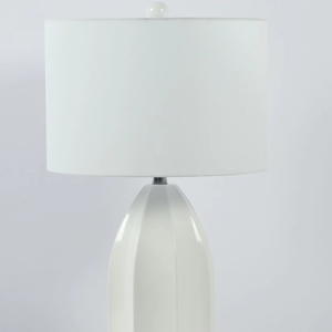 Modern Simple Eco-Friendly White Ceramic LED Electric Dimmable Table <b>Lamp</b> with Fabric Lampshade Plug-In for Bedroom Home Decor - Product Image 1