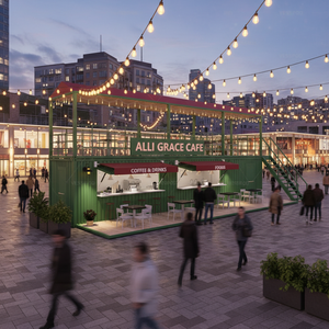Kiosque de restaurant en conteneur de 30 pieds avec structure en acier, toit triangulaire, construction en panneaux sandwich, <span class=keywords><strong>design</strong></span> respirant, espace spacieux, vert - Product Image 3