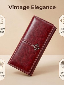 Fashion Women Retro Oil Wax Leather <b>Long</b> <b>Wallet</b> Large Capacity ID Card Holder Coin Bag Luxury Vintage Ladies Hand Purse - Product Image 4