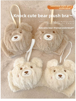 Ensemble de lingerie japonaise mignonne en peluche douce pour l'automne et l'hiver, avec soutien-gorge sexy sans armatures à bretelles ajustables et culotte bikini motif ours et lapin