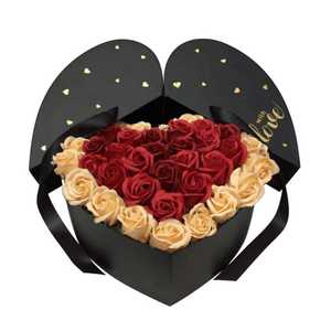 Boîte cadeau double ouverture personnalisable avec logo en feuille d'or en forme de cœur de luxe, ruban en satin - Product Image 2