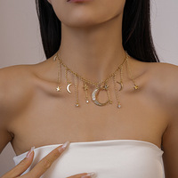 Collier Pendentif Étoile Lune en Zircon et Perles d'Imitation à Pompon, Tendance et Unique, Bijou de Cou Élégant pour Femme - Vente Chaude