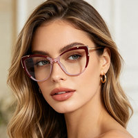 Lunettes de soleil anti-lumière bleue pour femmes, photochromiques, ultra-légères, monture en métal, verres plats, style rétro
