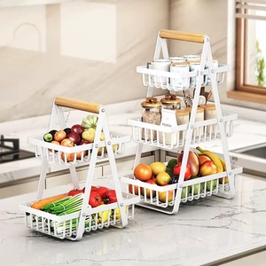 Iron Fruit Basket 33x15x85cm Double Layer Rectangle Kitchen <b>Storage</b> <b>Container</b> Standing Type Food Organizer - Product Image 2