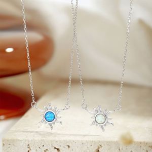Dylam New Arrival Elegant Women Sterling Silver Diamond Gemstone 5A Zirconia Sun Synthetic <b>Opal</b> Pendant <b>Necklace</b> - Product Image 2
