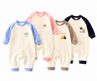 Combinaison longue pour bébé en coton, sans couture, épaissie, sans armature, pour ramper, garçons et filles, imprimé animal, automne