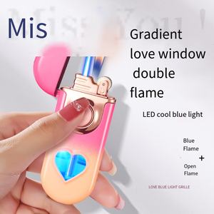 Briquet à flamme bleue coupe-vent gonflable à double feu avec LED en forme de cœur Vente en gros sur mesure - Product Image 2