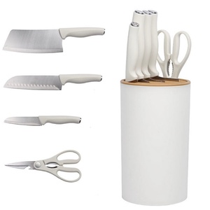 Ensemble de couteaux de cuisine en acier inoxydable, nouveau design, 5 pièces, ensemble de couteaux de chef, ensemble de couteaux avec manche en plastique et bloc - Product Image 1