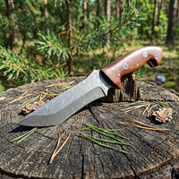 Couteau de survie DIY pour le camping et la chasse, lame fixe à pointe tombante en acier Damas forgé, manche en bois Pakka bleu, garantie 3 ans - Pas cher