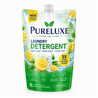 Sachet de recharge liquide pour lessive en gros avec bec verseur et poignée, toucher doux, haute résistance, à fond plat, logo personnalisé