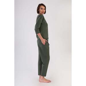 Ensemble de pyjama plissé à col rond et épaules tombantes pour femme, manches 3/4, poches, coupe 7/8 - Couleur : MEADOW - Product Image 3