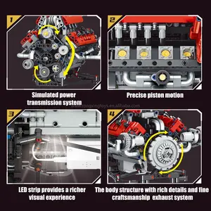 Bloques de Construcción Técnicos con Luces LED, Motor y Controlador, Juego de Juguetes Educativos STEM para Niños, Modelo de Coche con Motor V8 Electrónico - Product Image 3