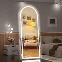 Miroir sur pied arqué pleine longueur avec cadre en alliage d'aluminium, éclairage LED intelligent à commande tactile pour chambre à coucher et dressing