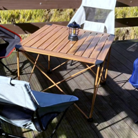 Table de pique-nique pliante en métal imitation bois pour l'extérieur, légère, pliable, empilable, avec coussin imperméable