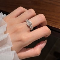 Bague de fiançailles en argent sterling S925 avec moissanite taille émeraude couleur D, alliance de mariage pour femme, passe le test du diamant