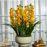 Bunga Anggrek Buatan Tangan Premium dari Sutra dengan Daun Realistis dan Pot Oranye untuk Dekorasi Pernikahan dan Rumah.
