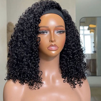 Perruque Bandeau Cheveux Humains Vierges Brésiliens Remy Double Drawn Bouclés Sans Lacet Longue Longueur Cheveux de Bébé Couleur Naturelle Femme