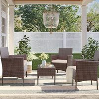 Ensemble de conversation en rotin PE pour l'extérieur avec table et coussins moelleux pour patio, jardin, cour arrière, bord de piscine