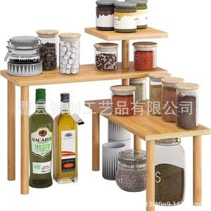 Bamboo Multifunctional Corner <b>Shelf</b> 3 Tier Adjustable Storage Rack For Kitchen Condiment Organizing <b>Desktop</b> Use - Product Image 1