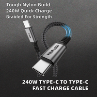 Câble USB Type-C vers C 240W 5A PD à charge rapide en nylon tressé 1m pour ordinateur et imprimante, logo personnalisé pour iOS/Android