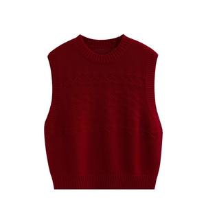 Personalizado 100% lã essencial malha colete feminino em torno do pescoço Jacquard computadorizado malha tops para o início do outono estilo casual - Product Image 3