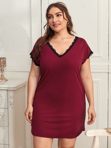 Robe de nuit personnalisée pour <span class=keywords><strong>femme</strong></span> Col en V Bordure en dentelle Robes de nuit de <span class=keywords><strong>grande</strong></span> <span class=keywords><strong>taille</strong></span> pour <span class=keywords><strong>femme</strong></span> Vêtements de nuit de <span class=keywords><strong>grande</strong></span> <span class=keywords><strong>taille</strong></span> pour <span class=keywords><strong>femme</strong></span> - Product Image 3