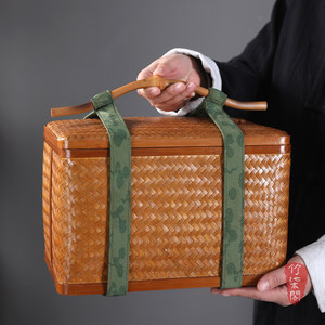<b>Bamboo</b> Woven Basket With Straps Rectangle Lacquered Storage Box For Kitchen Use - Product Image 1