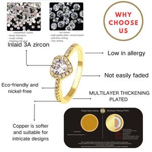 พร้อมส่ง แหวนรูปหัวใจปรับขนาดได้ ชุบทอง 18K กันน้ำ ประดับเพชรคิวบิกเซอร์โคเนีย สำหรับผู้หญิง - Product Image 6