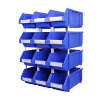 INORDER TK004 Bac de rangement empilable 15L à 4 coins, bleu, en PP industriel, traitement de surface Master Batch, colonnes de rehaussement assemblées