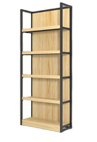 Étagères gondoles métalliques à grain de bois personnalisées en usine, présentoirs de supermarché double face pour les magasins de snacks et les dépanneuses