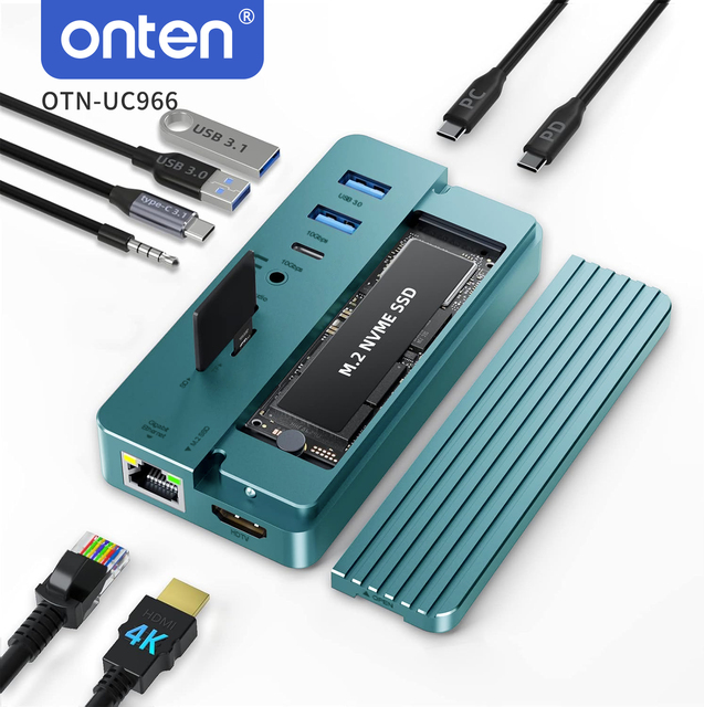 10-in-1 USB C Hub with SSD Enclosure OTN-UC966 Durable Aluminum Case
