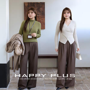 กางเกงขายาวทรงหลวมสำหรับผู้หญิงไซส์ใหญ่ รุ่น Runqi สีน้ำตาลเข้ม ผ้าเครป มีจีบ สไตล์ลำลองสำหรับฤดูใบไม้ร่วงและฤดูหนาว รุ่น N9413 - Product Image 4