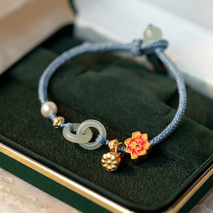 Pulsera de cuerda ajustable a la moda para mujer, hebilla de La Paz tejida a mano, flor, cadena hecha a mano, pulsera de loto de perlas para mujer - Product Image 2