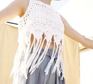 Couleur unie creux tissé <span class=keywords><strong>gilet</strong></span> jarretelles femmes été chic <span class=keywords><strong>crochet</strong></span> motif haut <span class=keywords><strong>sans</strong></span> manches - Product Image 3