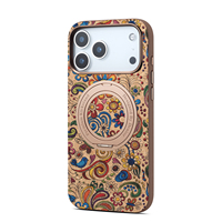 Étui de téléphone magnétique vintage en liège de style bohème ethnique avec béquille rotative, compatible avec les séries Apple 18/17/16/15/14