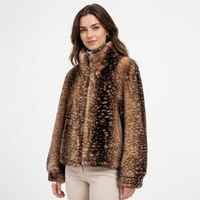 Veste Courte Femme Zeyu en Fausse Fourrure Imprimé Cerf Dégradé, Col Montant, Fermeture Éclair, Hiver, Manteau Court Écologique en Fausse Fourrure pour Femme, ODM