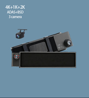 Caméra de tableau de bord 4K triple objectif avec écran IPS, enregistrement en boucle, WiFi, caméra de recul, ADAS, vision nocturne, vidéo de voiture noire, garantie 1 an