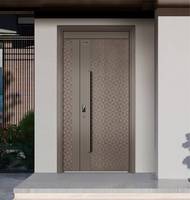 Porte d'entrée double haut de gamme en aluminium moulé, design moderne bronze métallique, cercles concentriques, résistante à l'eau, sur mesure