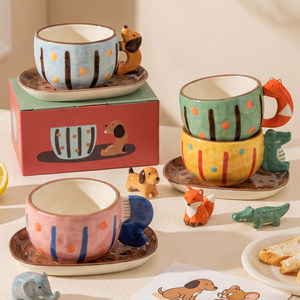 Schattige cartoon keramische reismokken met deksel, Amerikaanse stijl, voor warme dranken, verjaardagscadeaus & <span class=keywords><strong>souvenirs</strong></span> - Product Image 1