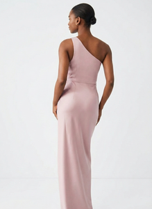 Robe maxi chic en satin rose pâle à une épaule, fente haute, coupe A, taille empire, service OEM pour soirée et <span class=keywords><strong>invité</strong></span> de <span class=keywords><strong>mariage</strong></span> - Product Image 5